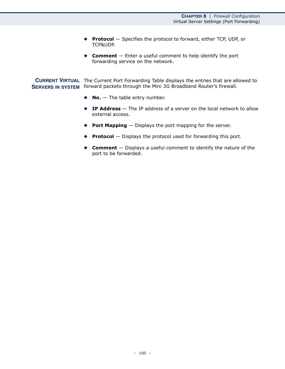 Current virtual servers in system | SMC Networks BARRICADETM N SMCWBR11S-3GN User Manual | Page 100 / 138