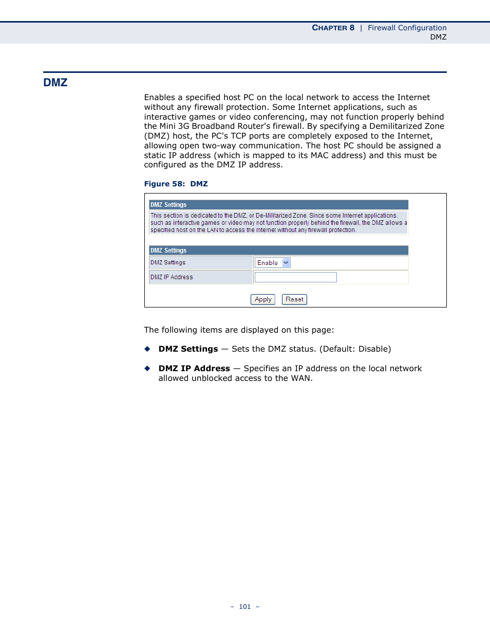 Figure 58: dmz | SMC Networks BARRICADETM N SMCWBR11S-3GN User Manual | Page 101 / 138