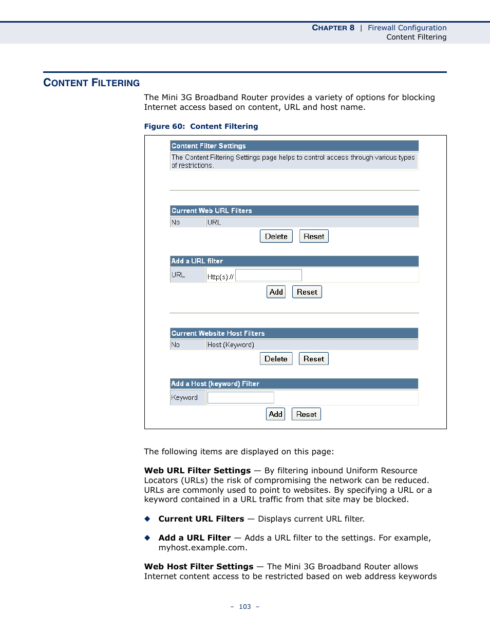 Content filtering, Figure 60: content filtering | SMC Networks BARRICADETM N SMCWBR11S-3GN User Manual | Page 103 / 138