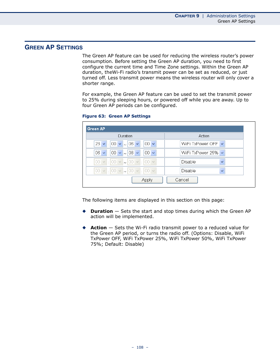 Green ap settings, Figure 63: green ap settings, Ap s | SMC Networks BARRICADETM N SMCWBR11S-3GN User Manual | Page 108 / 138