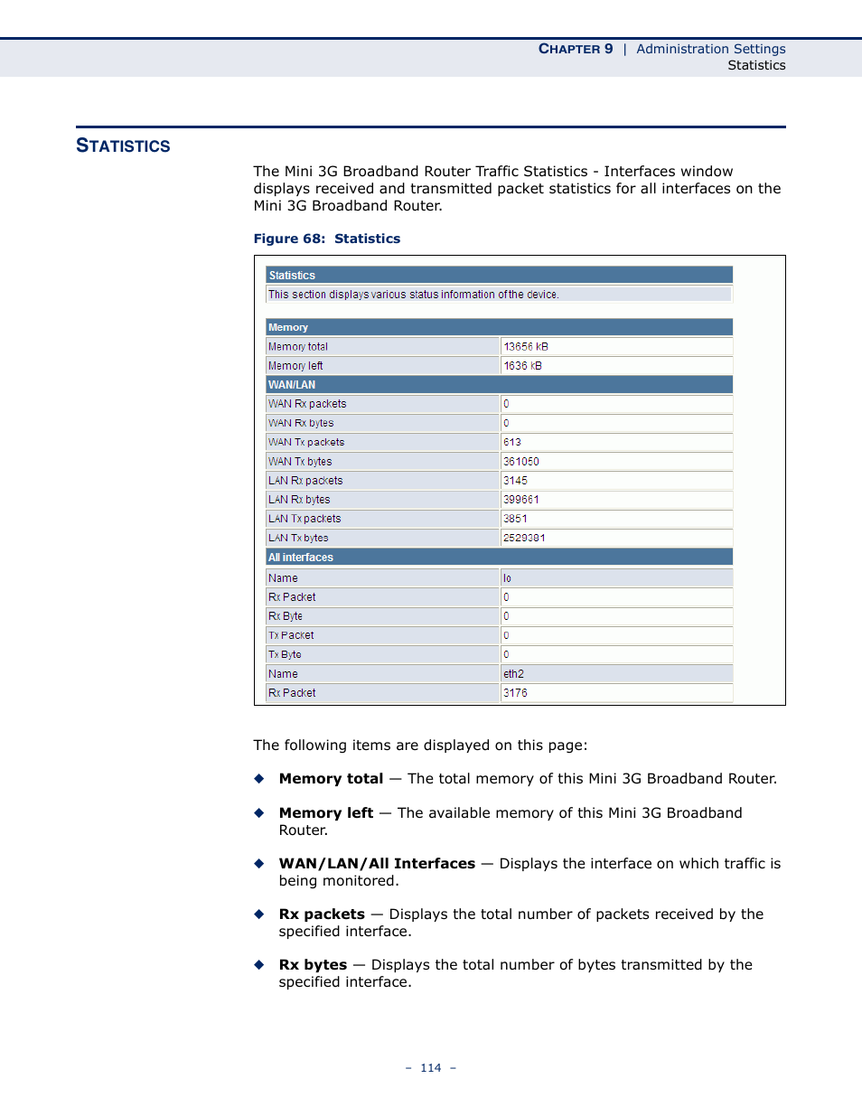 Statistics, Statistics 114, Figure 68: statistics | SMC Networks BARRICADETM N SMCWBR11S-3GN User Manual | Page 114 / 138