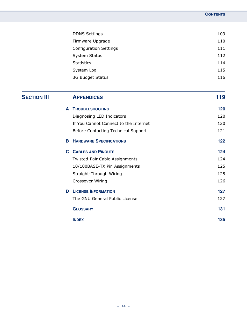 Iii a | SMC Networks BARRICADETM N SMCWBR11S-3GN User Manual | Page 14 / 138