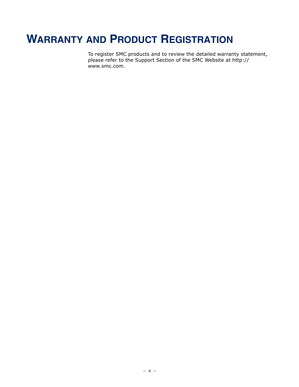 Warranty and product registration | SMC Networks BARRICADETM N SMCWBR11S-3GN User Manual | Page 4 / 138