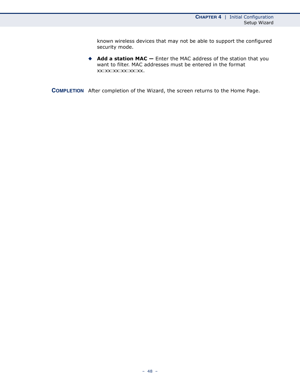 Completion, Completion 48 | SMC Networks BARRICADETM N SMCWBR11S-3GN User Manual | Page 48 / 138