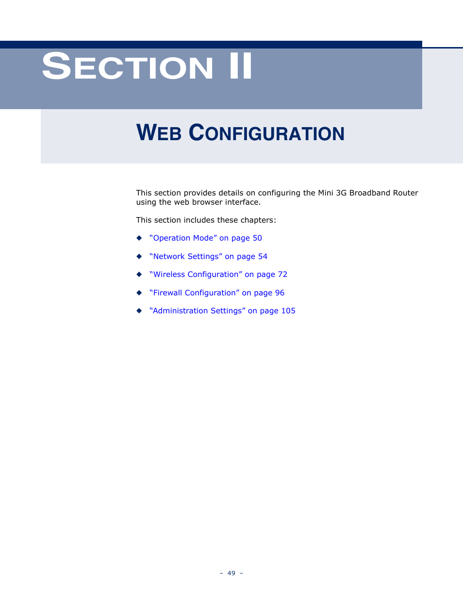 Web configuration, Ection, Onfiguration | SMC Networks BARRICADETM N SMCWBR11S-3GN User Manual | Page 49 / 138