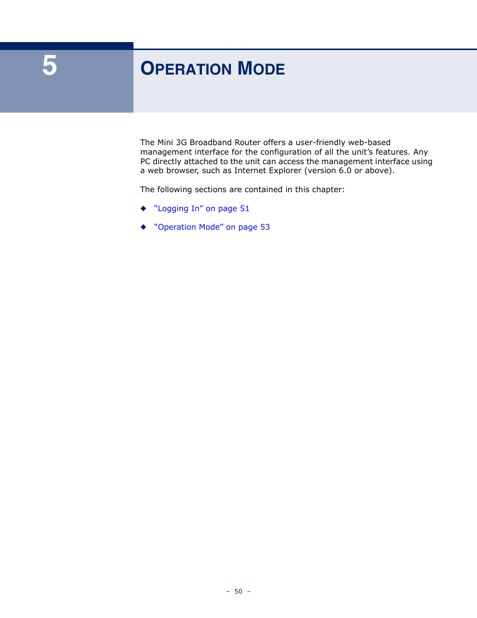 Operation mode, Peration | SMC Networks BARRICADETM N SMCWBR11S-3GN User Manual | Page 50 / 138