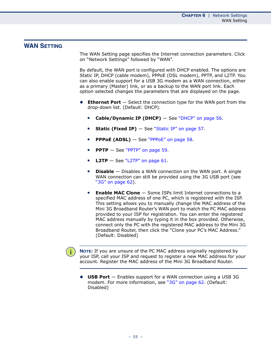 Wan setting, Wan s | SMC Networks BARRICADETM N SMCWBR11S-3GN User Manual | Page 55 / 138