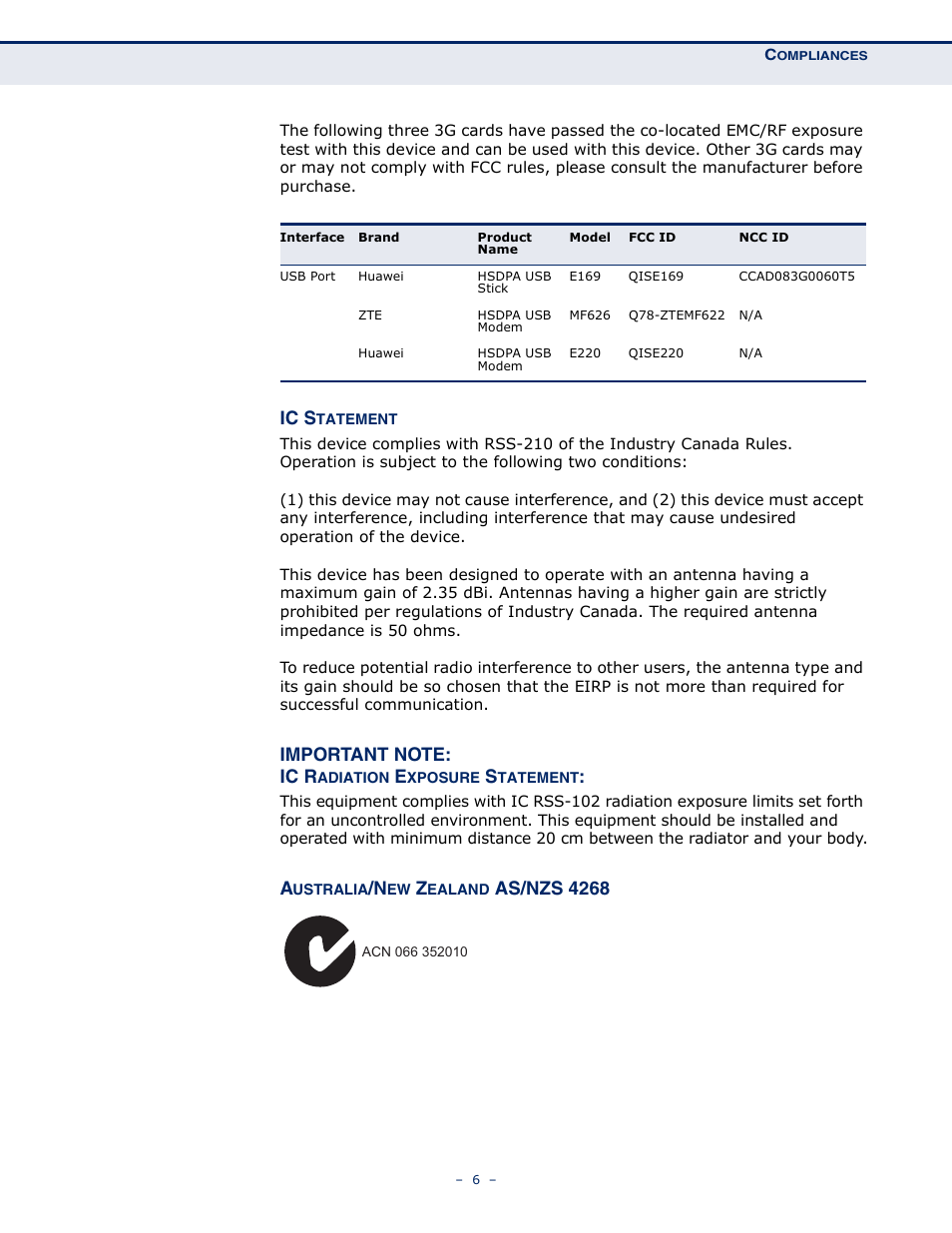 Ic s, As/nzs 4268 | SMC Networks BARRICADETM N SMCWBR11S-3GN User Manual | Page 6 / 138