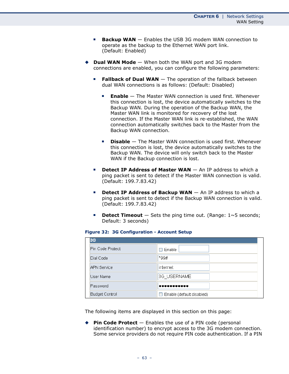 Figure 32: 3g configuration - account setup | SMC Networks BARRICADETM N SMCWBR11S-3GN User Manual | Page 63 / 138