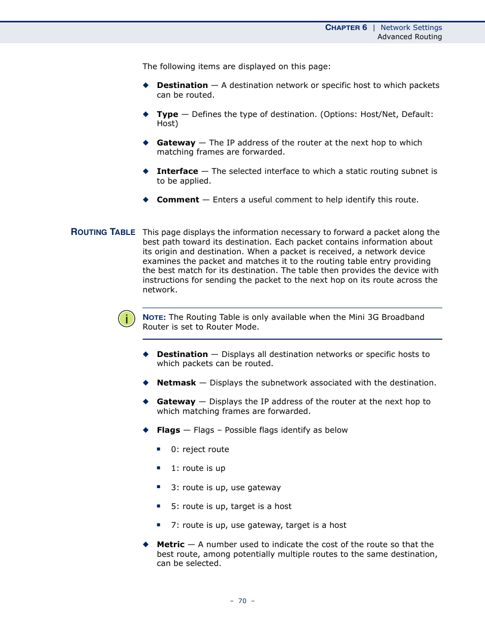 Routing table | SMC Networks BARRICADETM N SMCWBR11S-3GN User Manual | Page 70 / 138