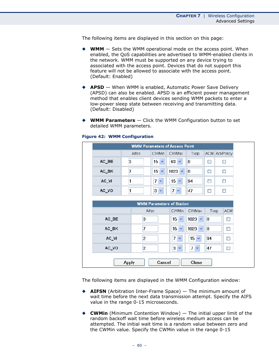 Figure 42: wmm configuration | SMC Networks BARRICADETM N SMCWBR11S-3GN User Manual | Page 80 / 138