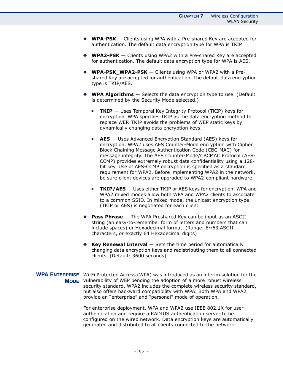 Wpa enterprise mode, Wpa enterprise mode” on | SMC Networks BARRICADETM N SMCWBR11S-3GN User Manual | Page 85 / 138