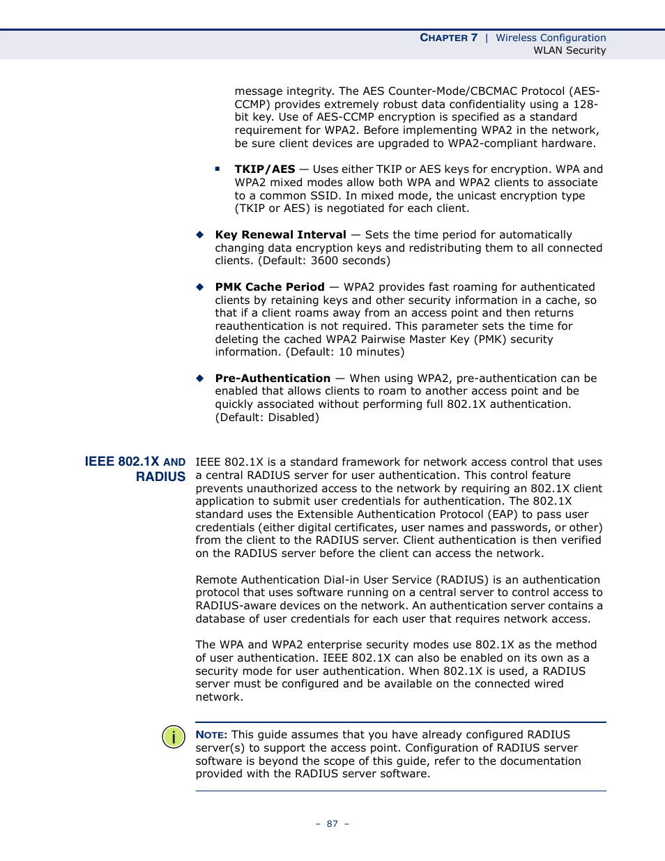 Ieee 802.1x and radius | SMC Networks BARRICADETM N SMCWBR11S-3GN User Manual | Page 87 / 138