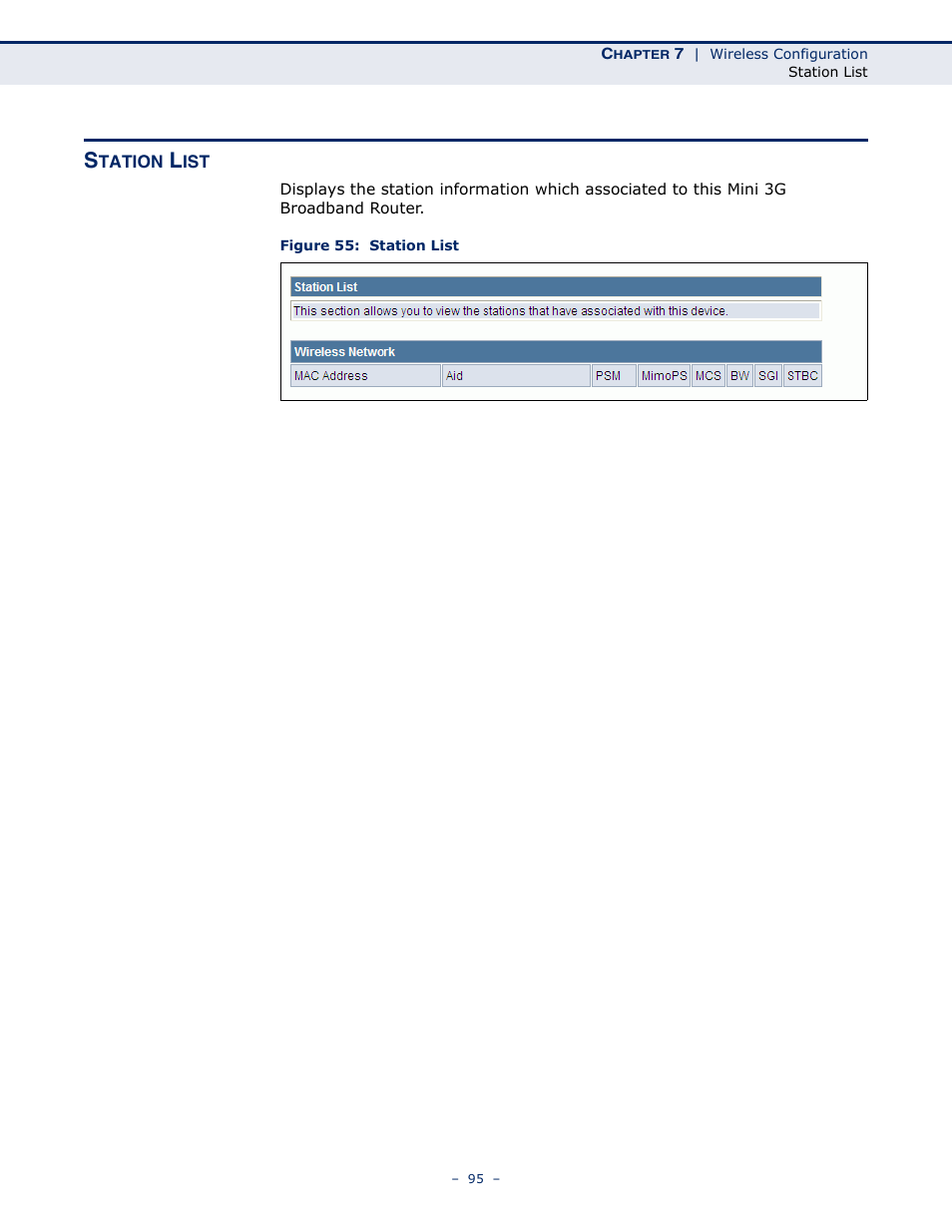 Station list, Figure 55: station list | SMC Networks BARRICADETM N SMCWBR11S-3GN User Manual | Page 95 / 138