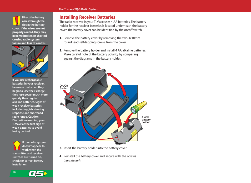 Installing receiver batteries | SMC Networks T-Maxx 4910 User Manual | Page 14 / 48