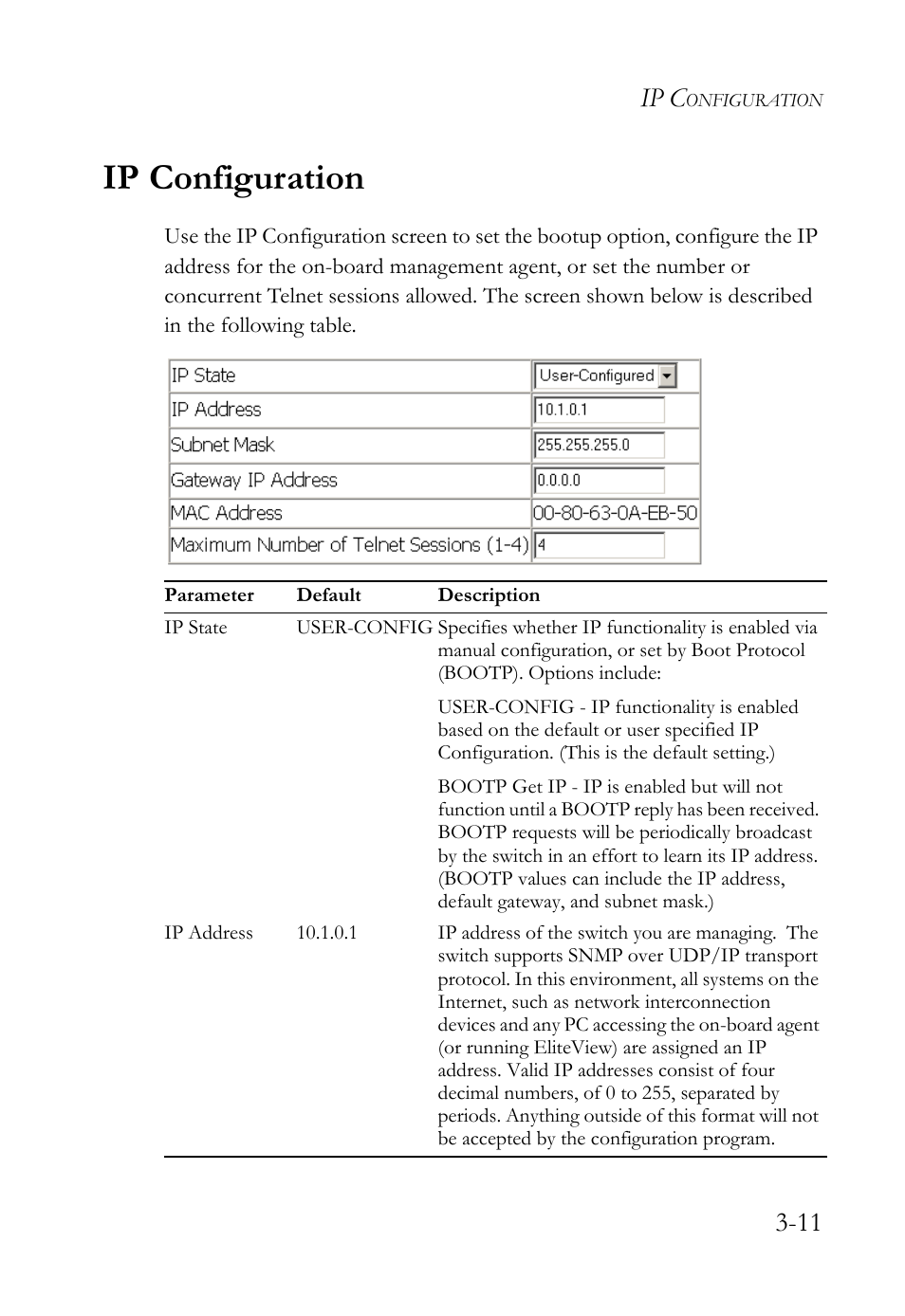 Ip configuration, Ip configuration -11, Ip c | SMC Networks TigerStack 100 1000BASE-X User Manual | Page 105 / 178