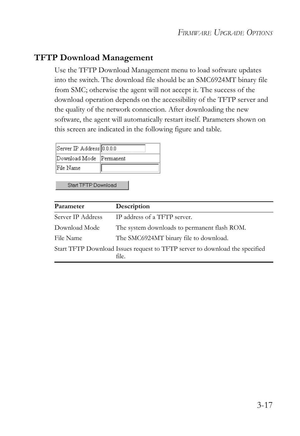 Tftp download management, Tftp download management -17, 17 tftp download management | SMC Networks TigerStack 100 1000BASE-X User Manual | Page 111 / 178