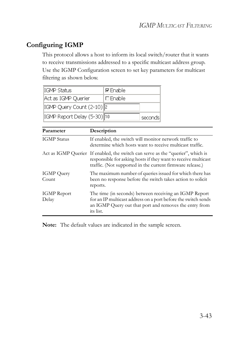 Configuring igmp, Configuring igmp -43, Igmp m | 43 configuring igmp | SMC Networks TigerStack 100 1000BASE-X User Manual | Page 137 / 178