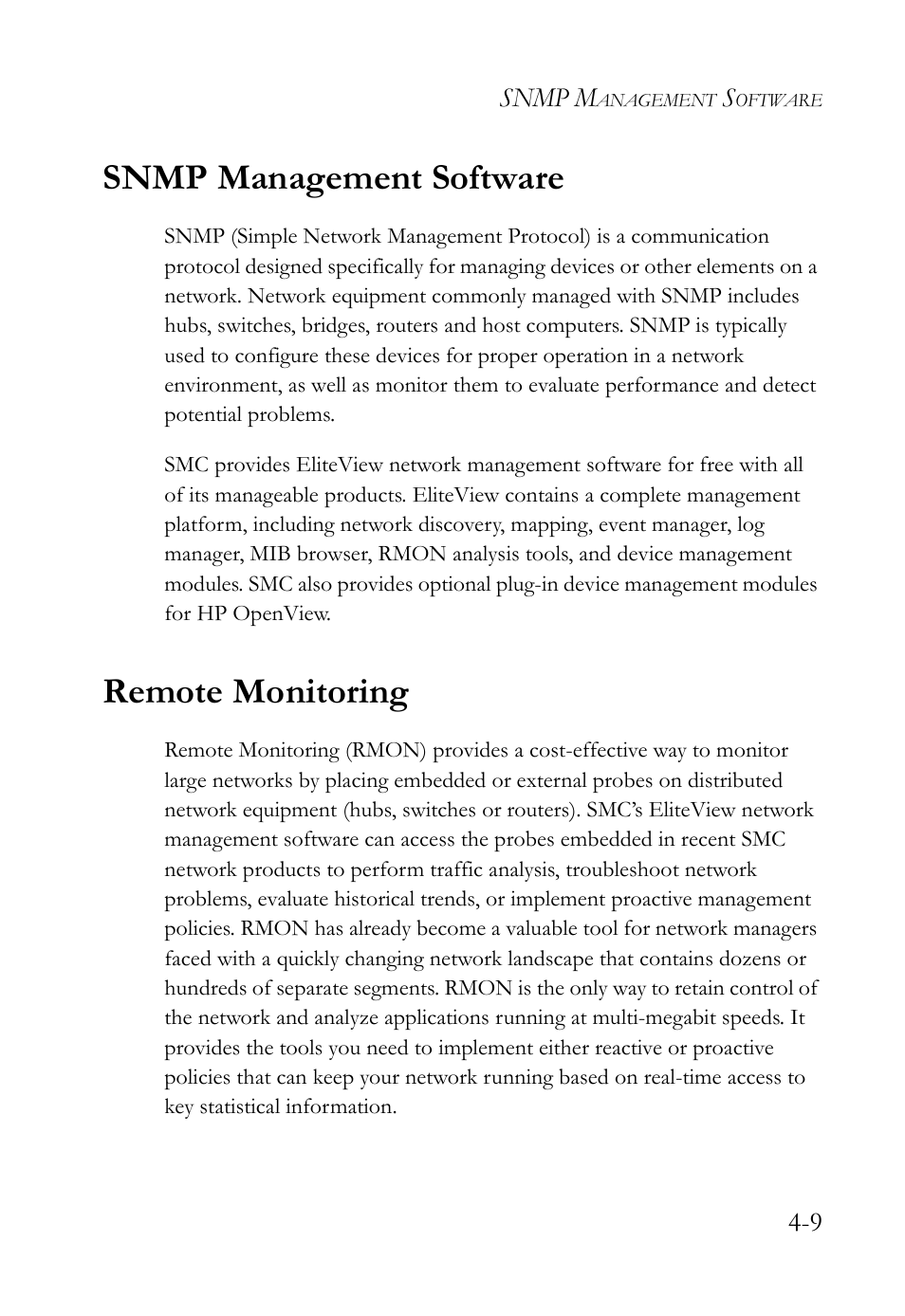 Snmp management software, Remote monitoring, Snmp management software -9 remote monitoring -9 | SMC Networks TigerStack 100 1000BASE-X User Manual | Page 161 / 178