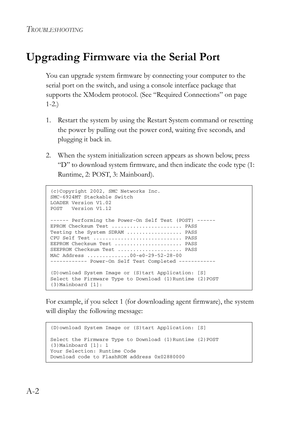 Upgrading firmware via the serial port | SMC Networks TigerStack 100 1000BASE-X User Manual | Page 164 / 178