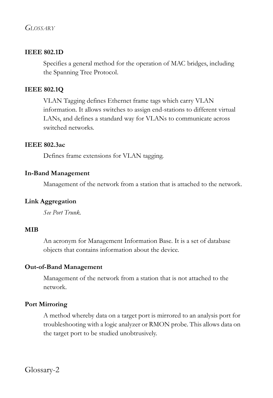 Glossary-2 | SMC Networks TigerStack 100 1000BASE-X User Manual | Page 170 / 178