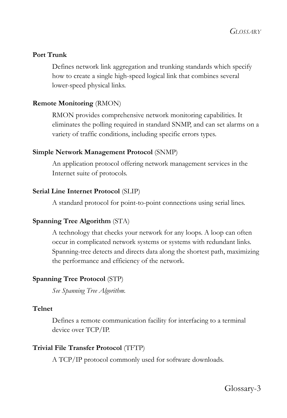 Glossary-3 | SMC Networks TigerStack 100 1000BASE-X User Manual | Page 171 / 178