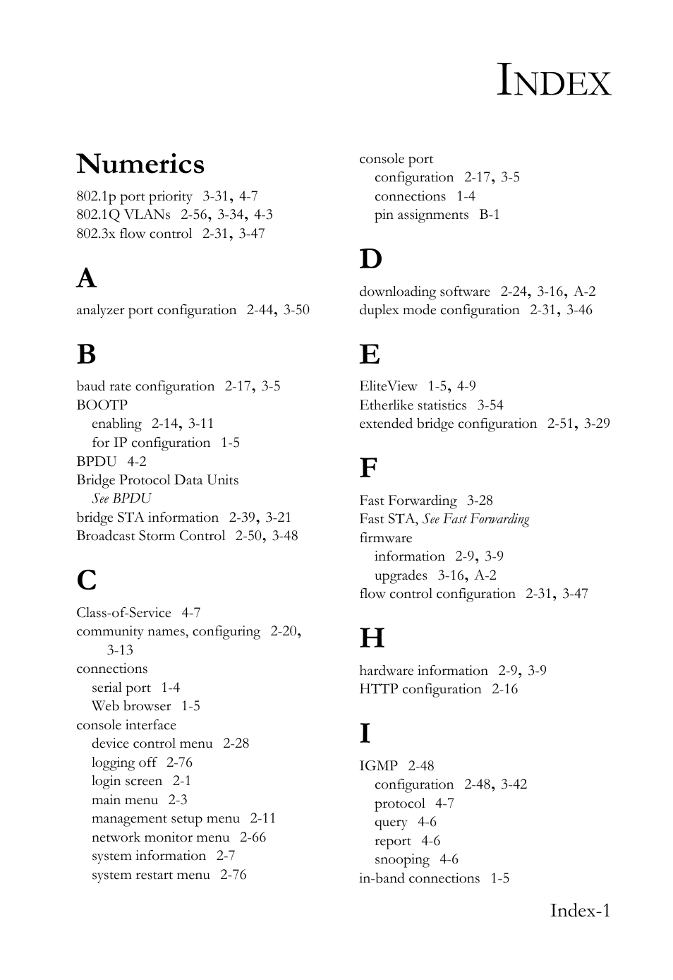 Index, Ndex, Numerics | SMC Networks TigerStack 100 1000BASE-X User Manual | Page 173 / 178