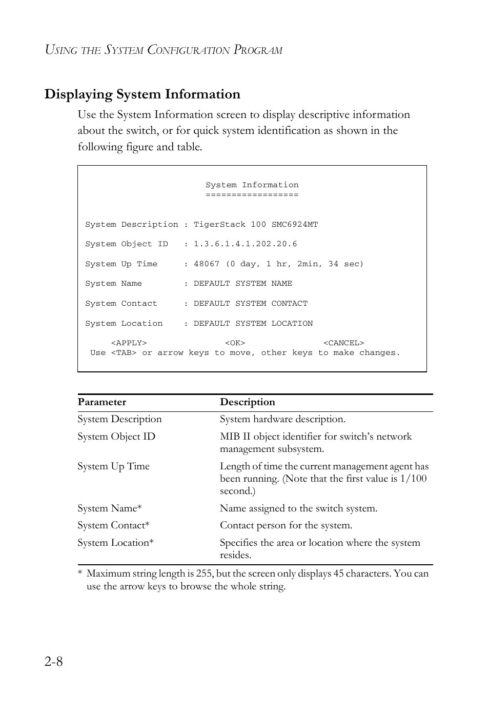 Displaying system information, Displaying system information -8, 8 displaying system information | SMC Networks TigerStack 100 1000BASE-X User Manual | Page 26 / 178