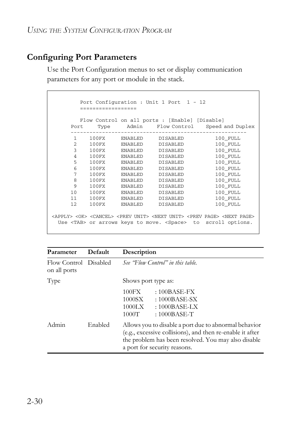 Configuring port parameters, Configuring port parameters -30, 30 configuring port parameters | SMC Networks TigerStack 100 1000BASE-X User Manual | Page 48 / 178