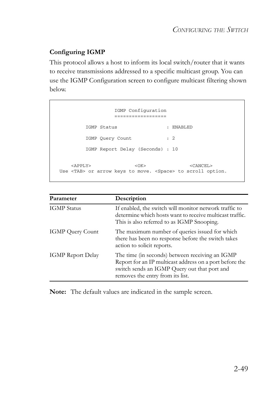 Configuring igmp, Configuring igmp -49 | SMC Networks TigerStack 100 1000BASE-X User Manual | Page 67 / 178