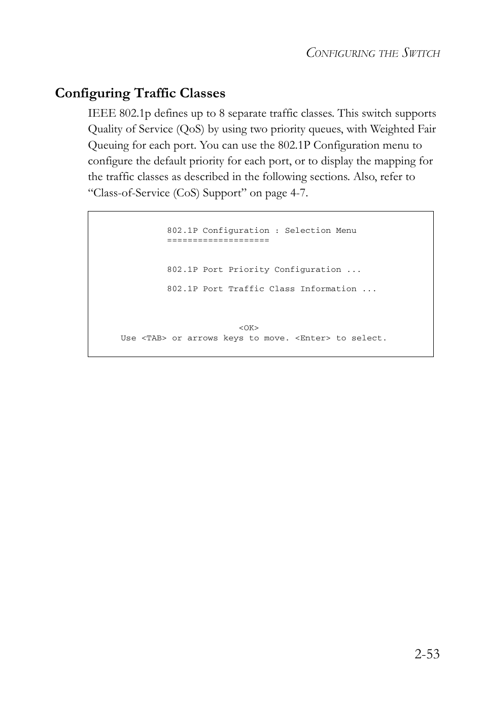 Configuring traffic classes, Configuring traffic classes -53, 53 configuring traffic classes | SMC Networks TigerStack 100 1000BASE-X User Manual | Page 71 / 178
