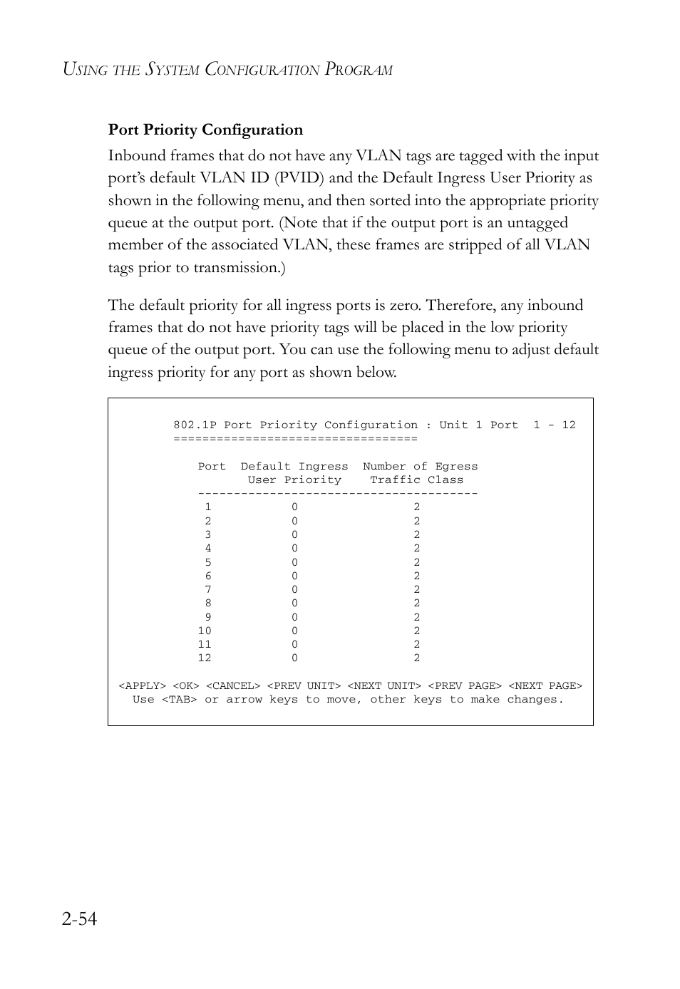 Port priority configuration, Port priority configuration -54 | SMC Networks TigerStack 100 1000BASE-X User Manual | Page 72 / 178