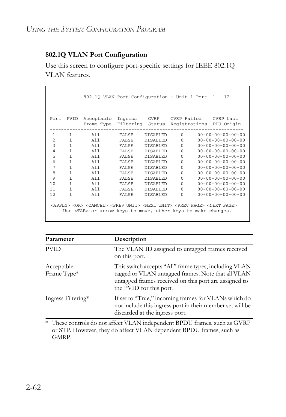 1q vlan port configuration, 1q vlan port configuration -62 | SMC Networks TigerStack 100 1000BASE-X User Manual | Page 80 / 178