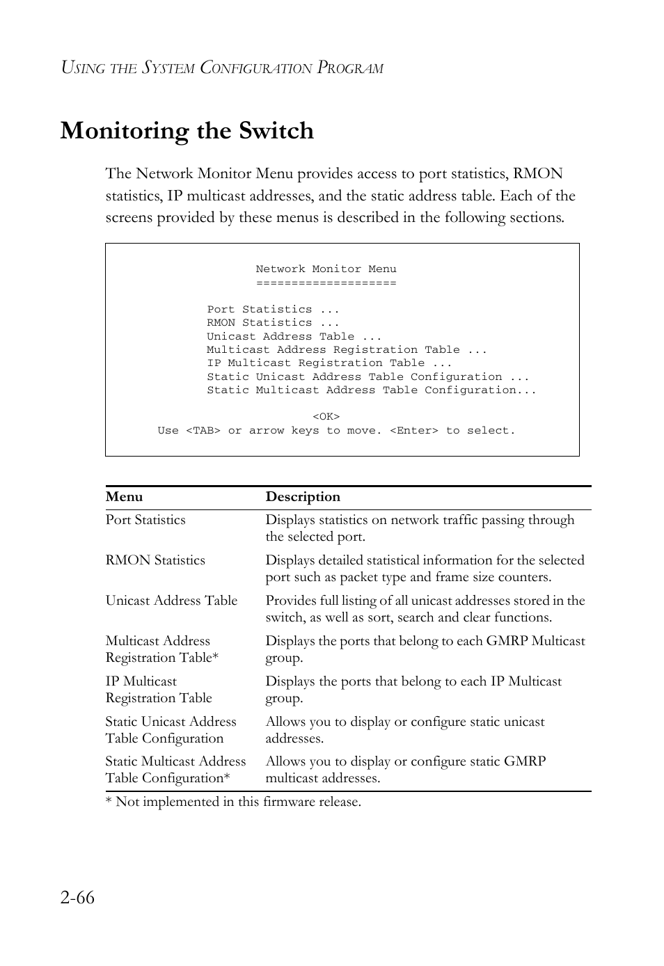 Monitoring the switch, Monitoring the switch -66 | SMC Networks TigerStack 100 1000BASE-X User Manual | Page 84 / 178