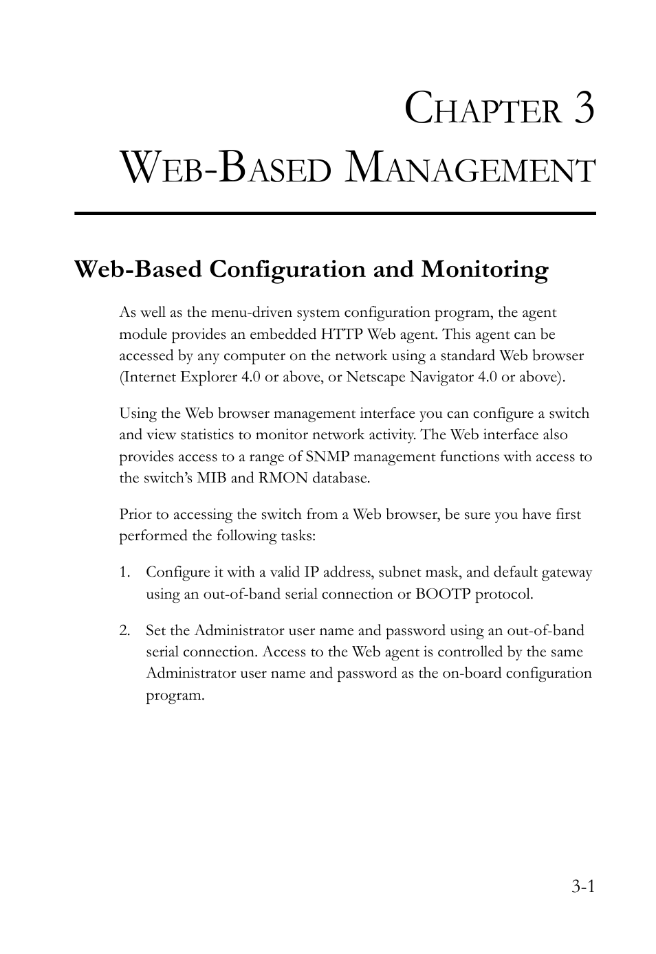 Chapter 3 web-based management, Web-based configuration and monitoring, Web-based management -1 | Web-based configuration and monitoring -1, Hapter, Ased, Anagement | SMC Networks TigerStack 100 1000BASE-X User Manual | Page 95 / 178