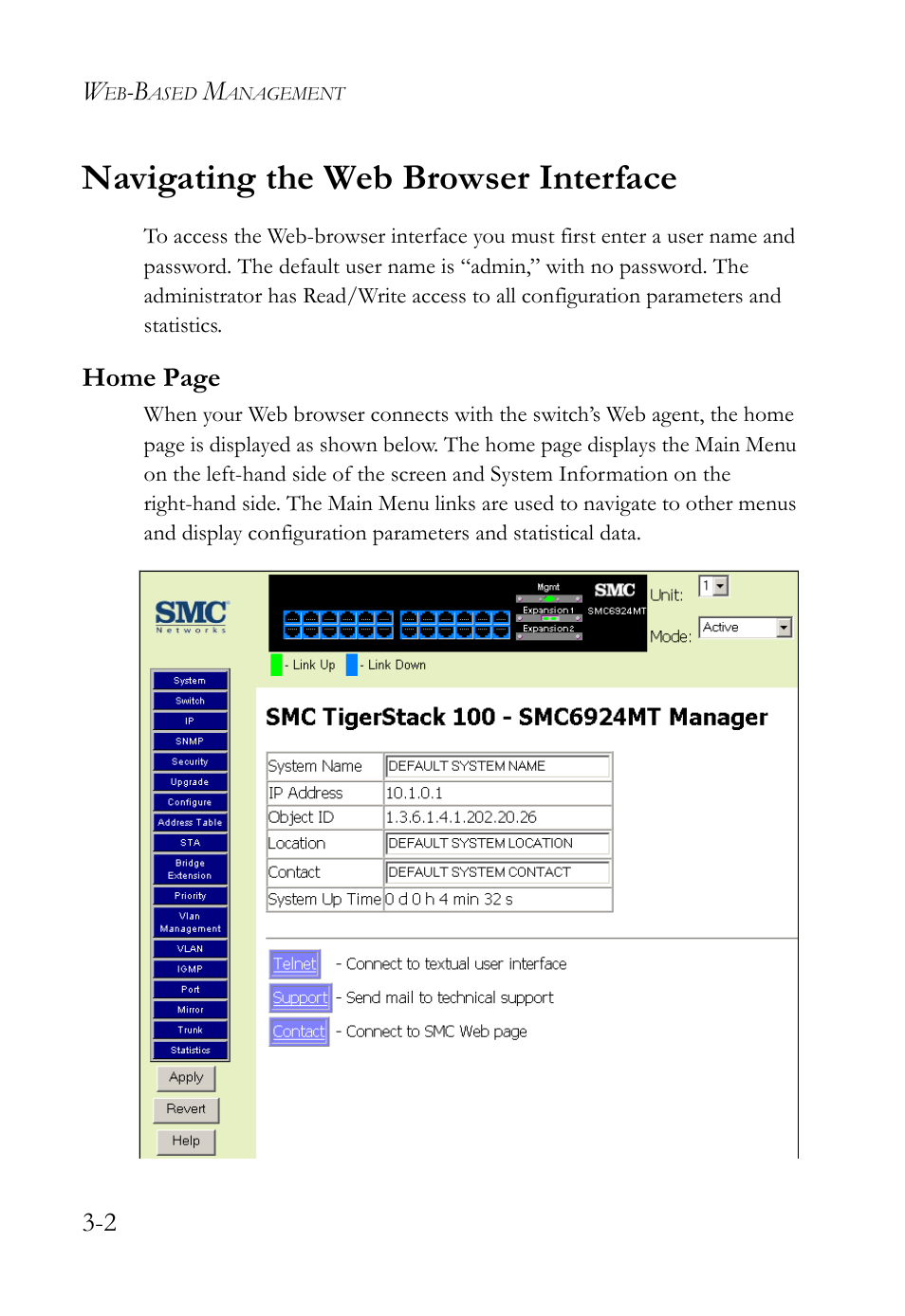 Navigating the web browser interface, Navigating the web browser interface -2 | SMC Networks TigerStack 100 1000BASE-X User Manual | Page 96 / 178