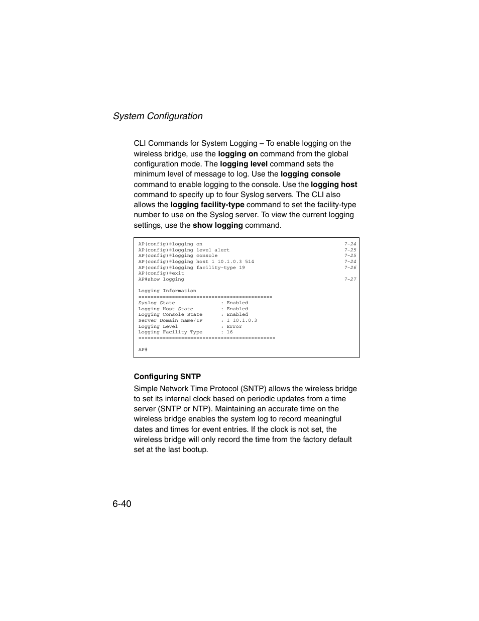 Configuring sntp, System configuration 6-40 | SMC Networks ElliteConnect 2.4GHz/5GHz User Manual | Page 116 / 322