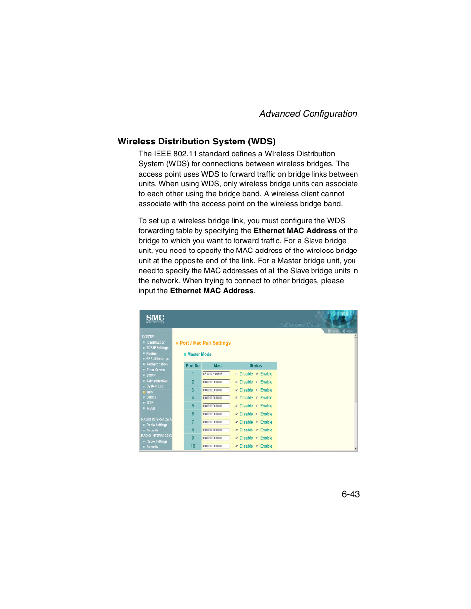 Wireless distribution system (wds), Wireless distribution system (wds) -43 | SMC Networks ElliteConnect 2.4GHz/5GHz User Manual | Page 119 / 322