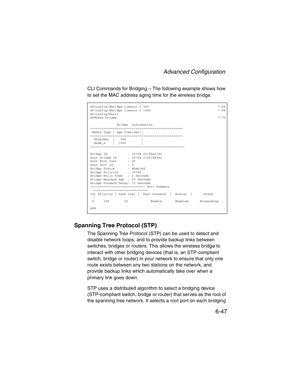 Spanning tree protocol (stp), Spanning tree protocol (stp) -47, Advanced configuration 6-47 | SMC Networks ElliteConnect 2.4GHz/5GHz User Manual | Page 123 / 322