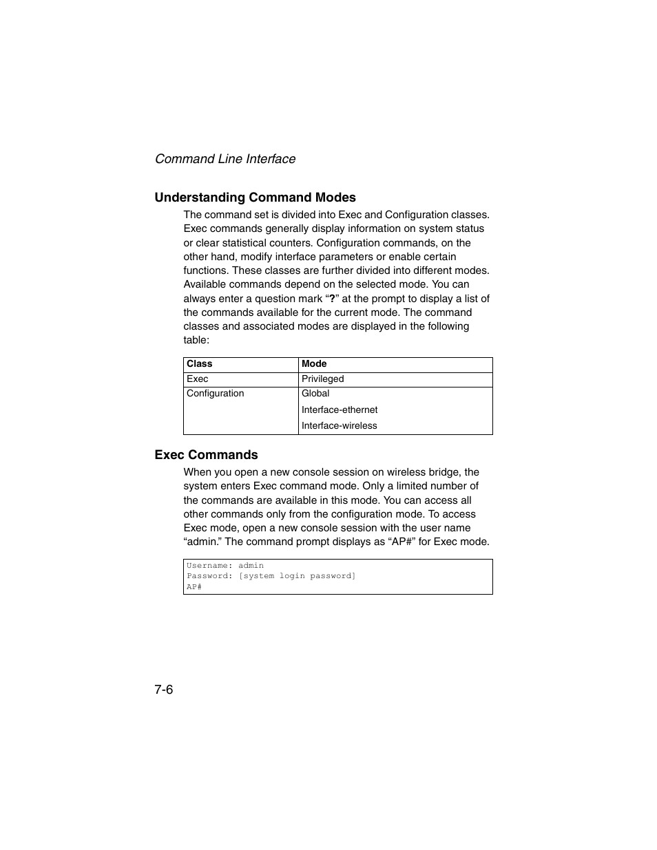 Understanding command modes, Exec commands, Understanding command modes -6 exec commands -6 | SMC Networks ElliteConnect 2.4GHz/5GHz User Manual | Page 176 / 322