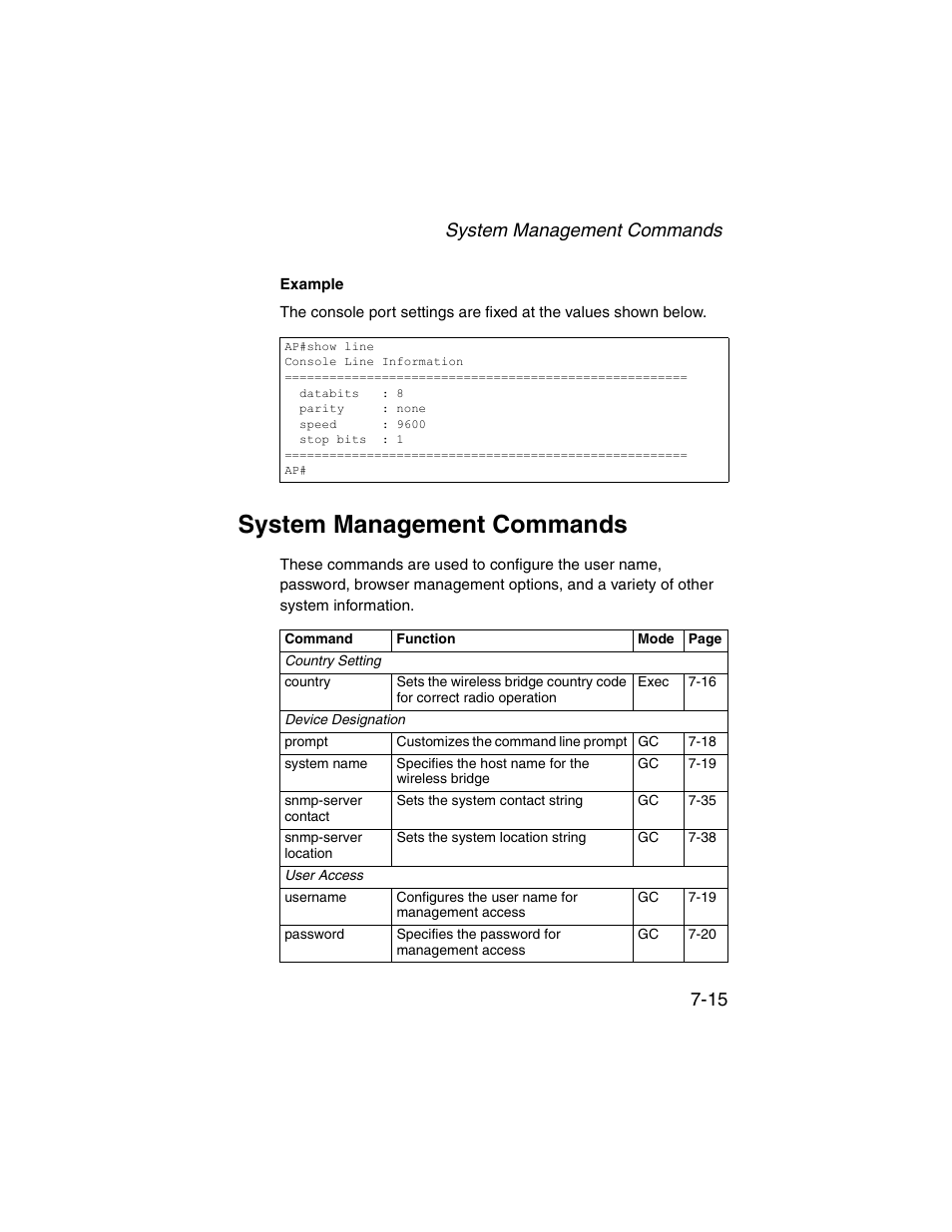 System management commands, System management commands -15, System management commands 7-15 | SMC Networks ElliteConnect 2.4GHz/5GHz User Manual | Page 185 / 322