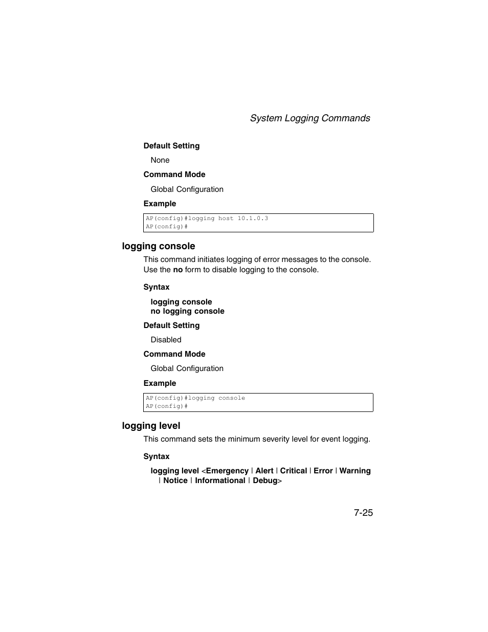 Logging console, Logging level, Logging console -25 logging level -25 | SMC Networks ElliteConnect 2.4GHz/5GHz User Manual | Page 195 / 322