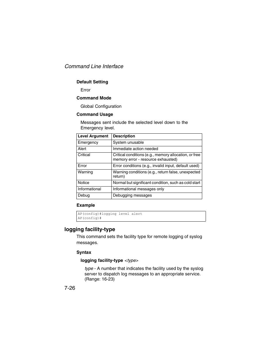 Logging facility-type, Logging facility-type -26 | SMC Networks ElliteConnect 2.4GHz/5GHz User Manual | Page 196 / 322