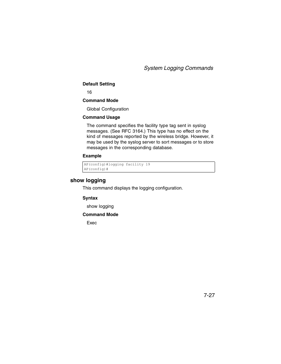 Show logging, Show logging -27 | SMC Networks ElliteConnect 2.4GHz/5GHz User Manual | Page 197 / 322