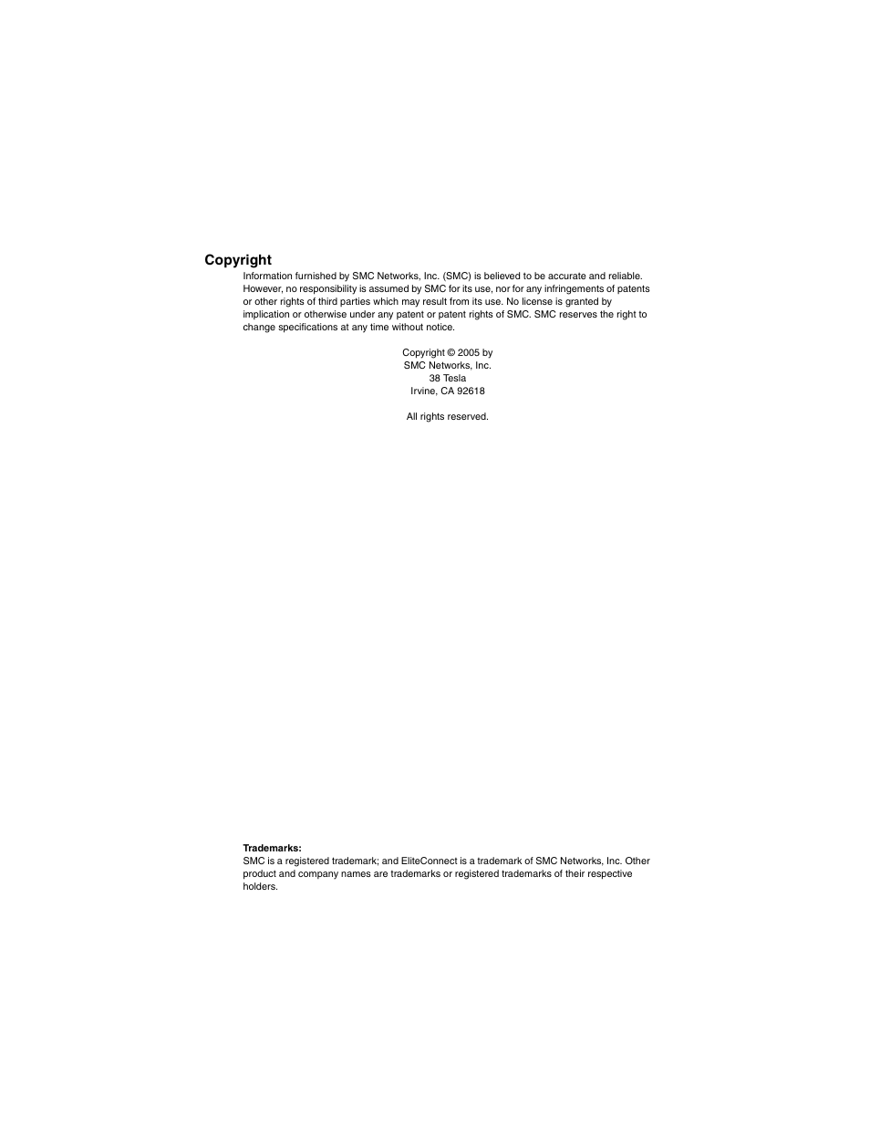 Copyright | SMC Networks ElliteConnect 2.4GHz/5GHz User Manual | Page 2 / 322