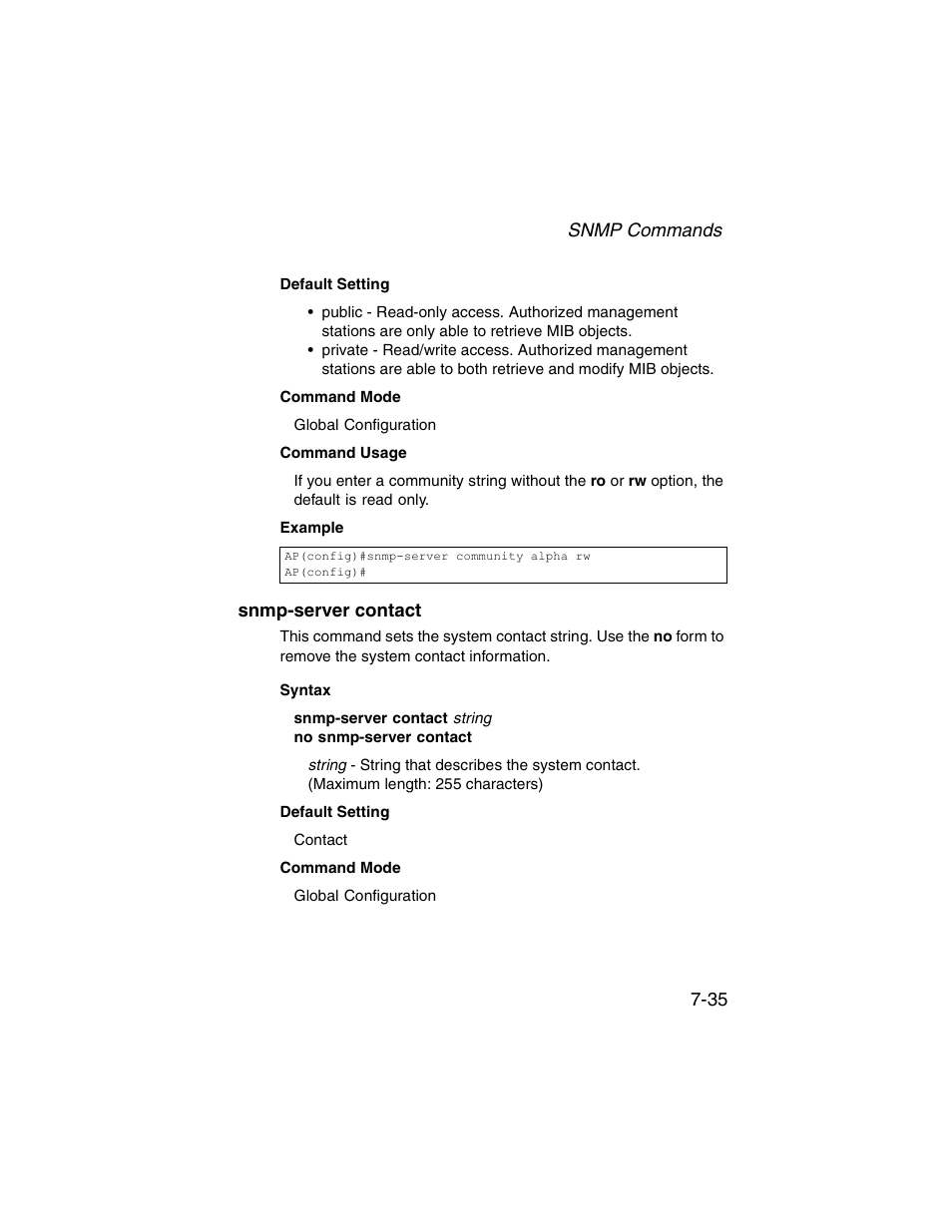 Snmp-server contact, Snmp-server contact -35 | SMC Networks ElliteConnect 2.4GHz/5GHz User Manual | Page 205 / 322