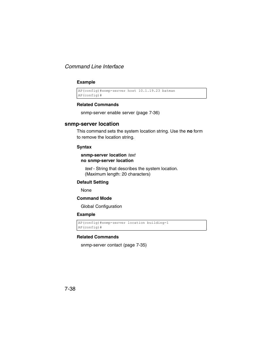 Snmp-server location, Snmp-server location -38 | SMC Networks ElliteConnect 2.4GHz/5GHz User Manual | Page 208 / 322