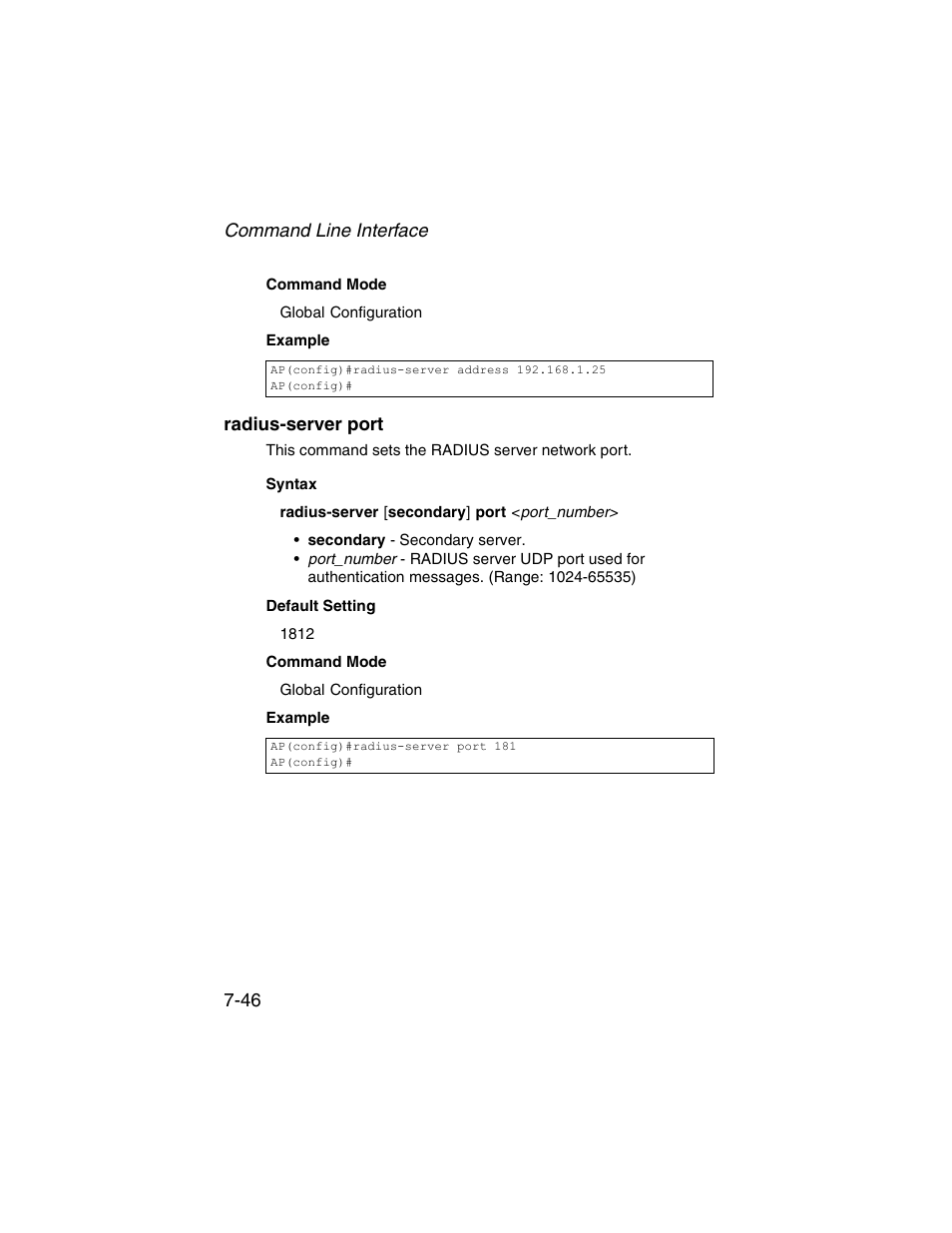 Radius-server port, Radius-server port -46 | SMC Networks ElliteConnect 2.4GHz/5GHz User Manual | Page 216 / 322