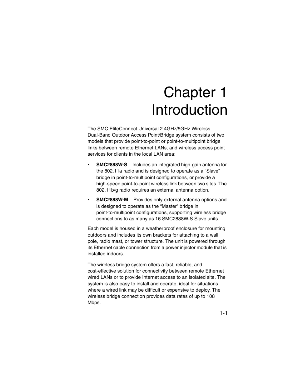 Chapter 1 introduction, Introduction -1 | SMC Networks ElliteConnect 2.4GHz/5GHz User Manual | Page 23 / 322