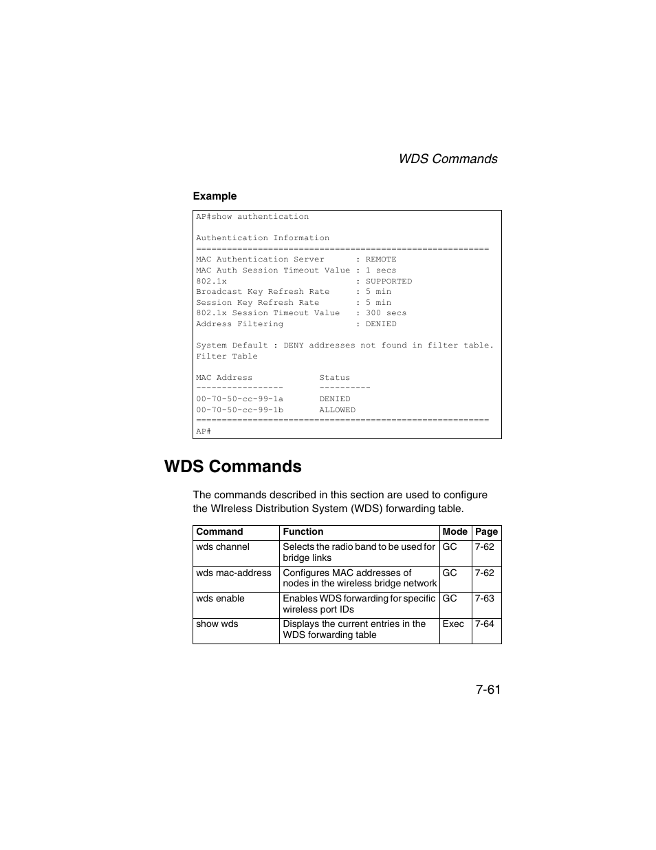 Wds commands, Wds commands -61, Wds commands 7-61 | SMC Networks ElliteConnect 2.4GHz/5GHz User Manual | Page 231 / 322